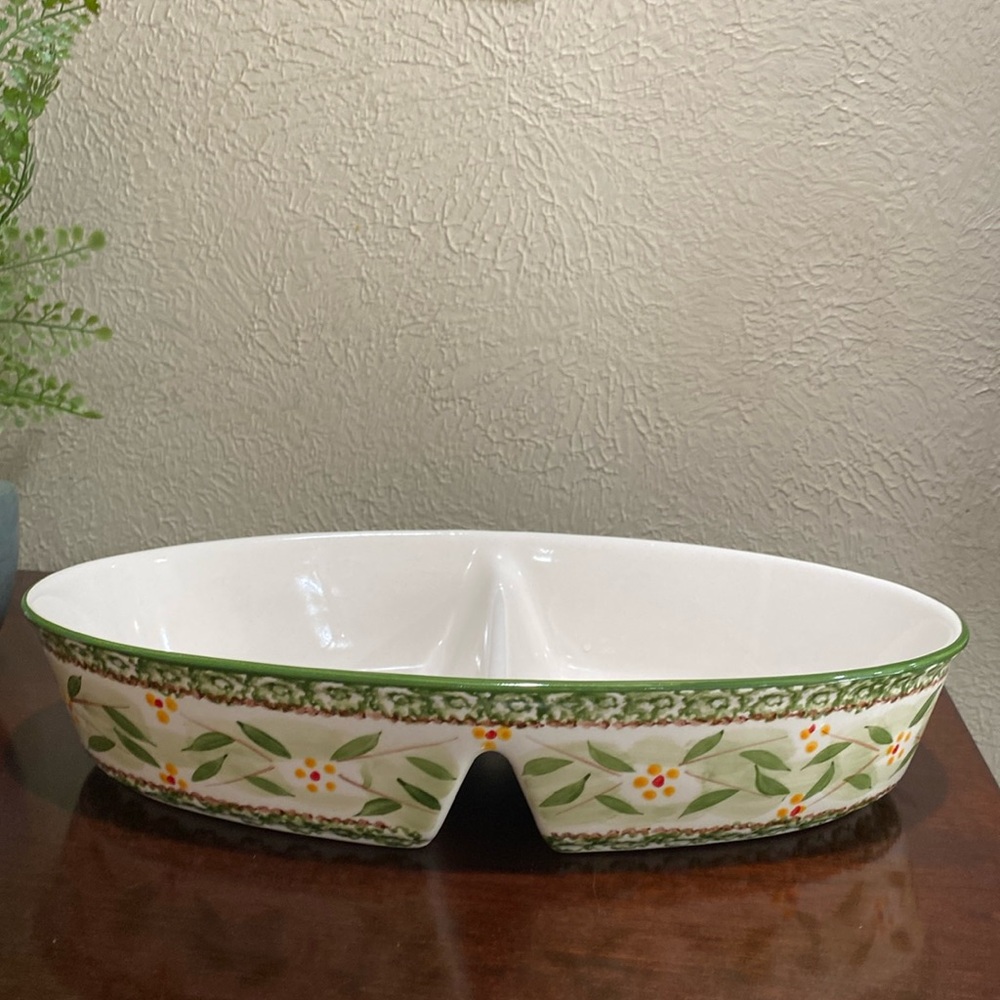 Temptations by Tara, Old World Green, Oval Divided Dish